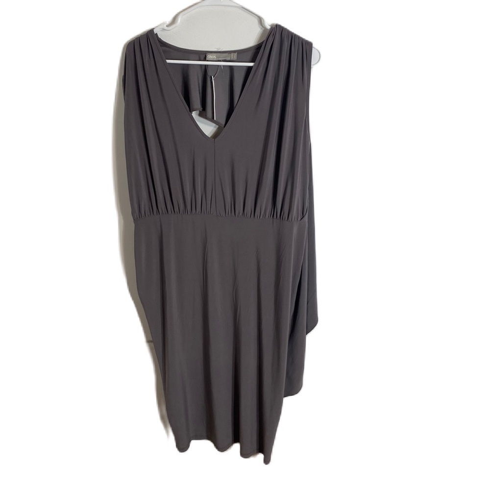 ASOS Curve Gray Dress Sz 14 Open Back V-neck Sleeveless Midi